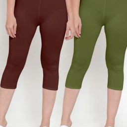 Gracit Brown & Green Mid Rise Capris - Pack Of 2-image-49