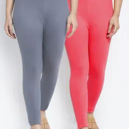 Gracit Grey & Peach Mid Rise Leggings - Pack Of 2-image-57