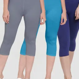 Gracit Grey & Sky blue Mid Rise Capris - Pack Of 3-image-51