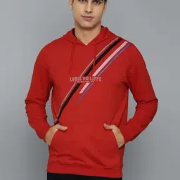 Louis Philippe Sport Red Regular Fit Printed Hooded Sweatshirt-27