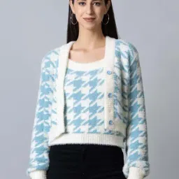 Club York White Self Pattern Top With Cardigan-image-29