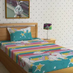 HOSTA HOMES Character based Multicolor 220 TC Glace Cotton Single Kids Bed Sheet with 1 Pillow Cover-picture-26