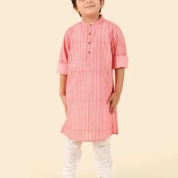 Fabindia Boys Orange Cotton Hand Block Printed Long Kurta-image-45