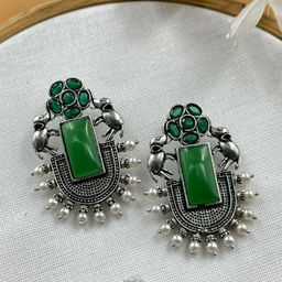 NAMAN ARTS Silver-Plated Oxidised Artificial Stones Studded and beaded Animal Shaped Studs-picture-34