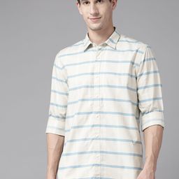 Blackberrys Cotton Slim Fit Horizontal Stripes Opaque Casual Shirt-image-39