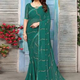 Satrani Green Striped Saree With Unstitched Blouse-image-62