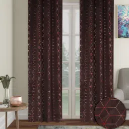 Cortina Brown Velvet Foil Blackout Door Curtains - Set of 2 (7 ft)-picture-38