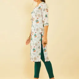 Soch White Viscose Blend Floral Printed Kurta With Tassels image 3