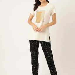 Sweet Dreams Cream & Black Cotton Graphic Print T-Shirt Pyjama Set-picture-22