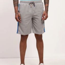 Showoff Grey Cotton Regular Fit Striped Shorts-18