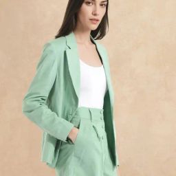 RAREISM Green Linen Solid Long Sleeves Blazer-picture-36
