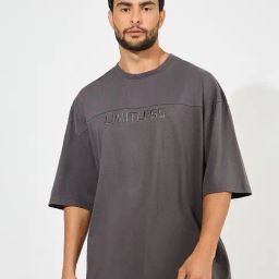 Styli Dark Grey Boxy Fit Printed Crew T-Shirt-picture-23