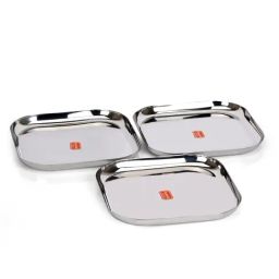 Sumeet Silver Stainless Steel Dinner Plate - Set of 3-38