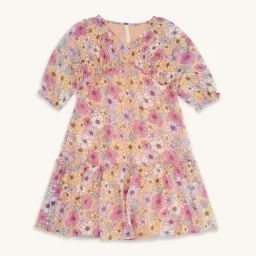 Pantaloons Junior Peach & Pink Cotton Floral Print Dress-image-62