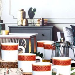 Cello White & Red Opalware Solitaire Tea Mug (0.18 L) - Set of 12-48
