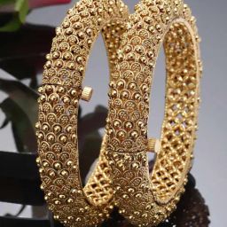 Karatcart Rajwadi Gold-Plated Antique Temple Bangles for Women - Set of 2-14