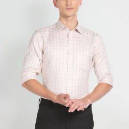 Arrow Beige Cotton Regular Fit Checks Shirt-picture-18
