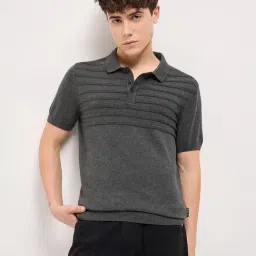 The Bear House Grey Cotton Regular Fit Self Design T-Shirt-picture-37
