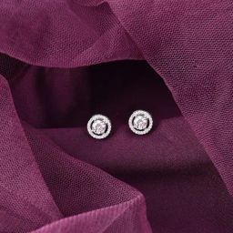 Clara 925 Silver Platinum Plated Swiss Zirconia Halo Round Solitaire Earrings for Women-image-55