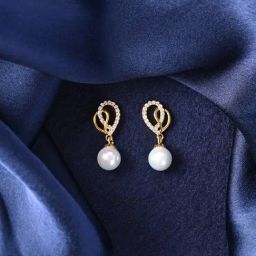 Clara 925 Silver Gold Plated Swiss Zirconia Zahab Pearl Interlocked Earrings for Women-image-73