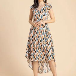 Moomaya Off White Printed High-low Dress-image-48