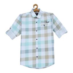Cavio Boys Blue & White Cotton Chequered Full Sleeves Shirt-picture-17