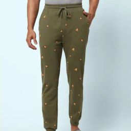 Ajile by Pantaloons Olive Cotton Slim Fit Printed Nightwear Joggers-image-41