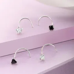 Zavya 92.5 Sterling Silver Minimal CZ Studded Nose Pin for Women - Set of 4-image-63