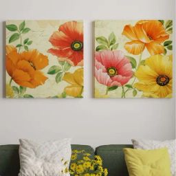 Art Street Multicolor Engineered Wood Canvas Poppies Painting Flower For Wall Art - Set of 2-19