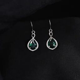 Clara 925 Silver Platinum Plated Swiss Zirconia Jino Green Solitaire Earrings for Women-image-64