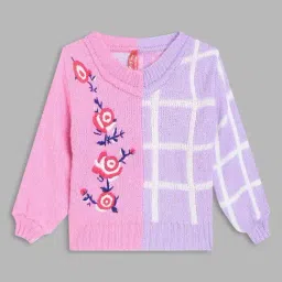 Blue Giraffe Pink 100% Acrylic Regular fit Colorblocked Sweater-image-100