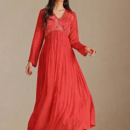 Soch Red Chinon Floral Flared Maxi Dress-image-26
