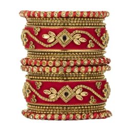 Peora Traditional Red Gold-Plated Kundan Bangles - Set of 18-21