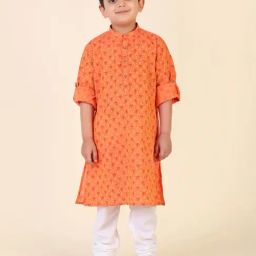 Fabindia Kids Orange Printed Full Sleeves Kurta-image-23