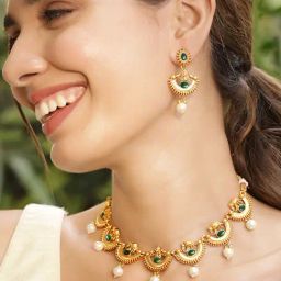 Rubans Gold-Tone Plated Green Set for Women-picture-0