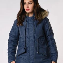 IZEL Navy Blue Solid Puffer Jacket-picture-48