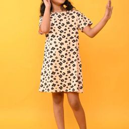 Anthrilo Kids Peach & Black Cotton Printed Dress-image-0