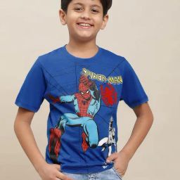 Kidsville Spiderman Printed Blue Tshirt For Boys-image-52
