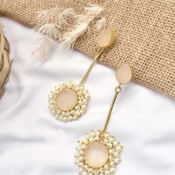 Teejh Atiksha Light Pink Pearl & Stone Dangler Earrings-image-12