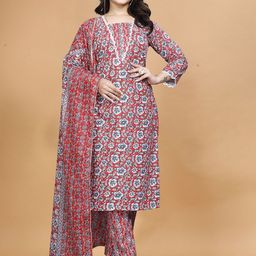 KALINI Women Floral Printed Regular Gotta Patti Pure Cotton Kurta with Trousers & With Dupatta-22