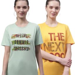 Vimal Jonney Yellow & Pista Green Cotton Printed T-Shirt - Pack Of 2-image-120