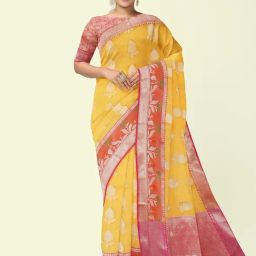 Banarasi Silk Works Yellow Cotton Woven Saree With Unstitched Blouse-picture-21