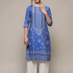 Biba Blue Printed Straight Kurta-image-96