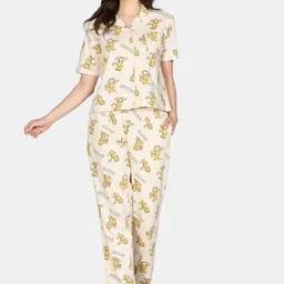 Zivame Women Printed Lapel Coller Pure Cotton Night suit-image-28