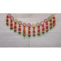 Nutts Pink & Yellow Pompom Bell Tassel Jall Chudi Bandhanwar Festive Decor-image-22