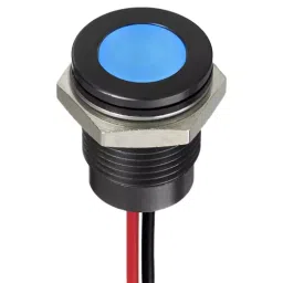 RS PRO Blue Panel Mount Indicator 1.8-3.3V DC, Mounting Hole Size 14 mm, Termination Type Lead Wires, IP Rating IP67, Model No 1302290-37