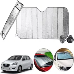 Auto Pearl F76 Dashboard Sun Shade Cover with Suction Cup for Datsun Go (Silver)-34