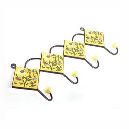 IndianShelf Yellow & Green Floral Printed Ceramic Wall Hook-9