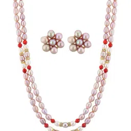 Sri Jagdamba Pearls Monalisa Golden Necklace & Earring Set-image-13