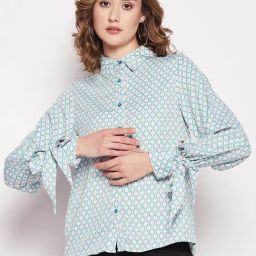 MADAME Blue Printed Shirt-image-32